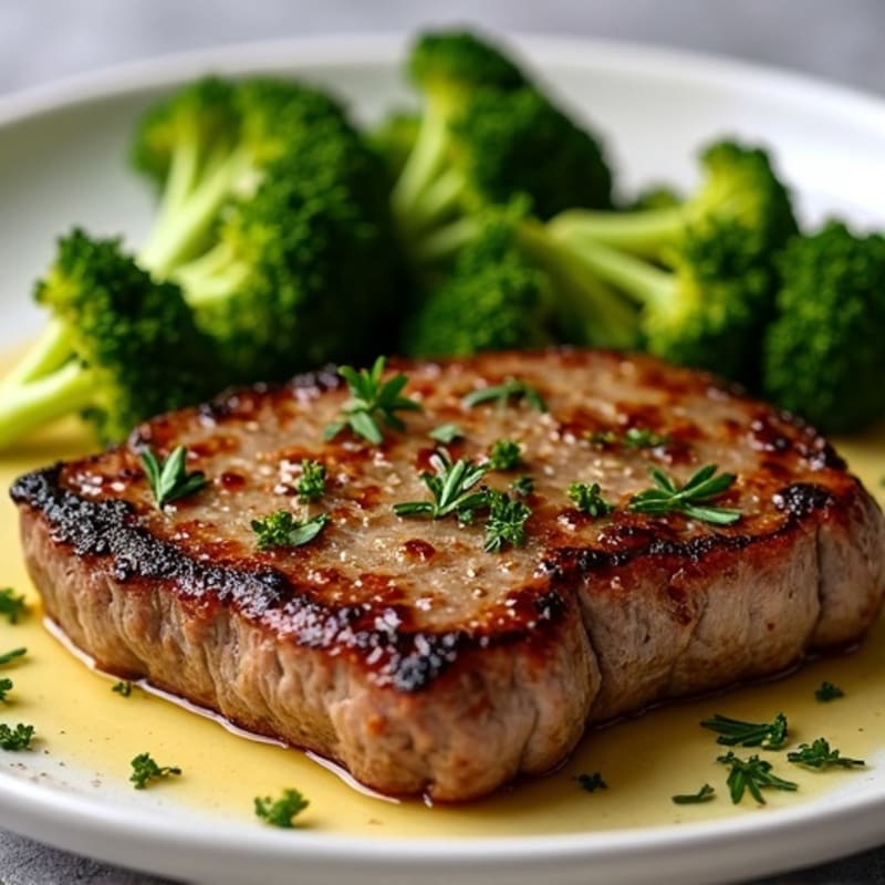 Garlic Herb Pan-Seared Steak with Crispy Roasted Broccoli