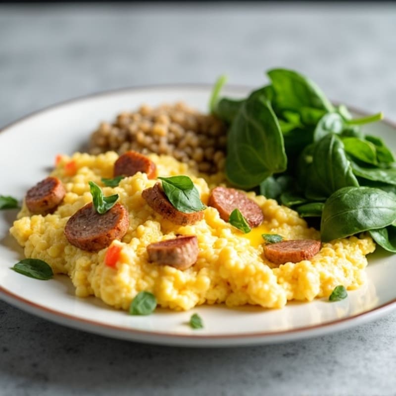 Egg White Scramble with Turkey Sausage and Spinach