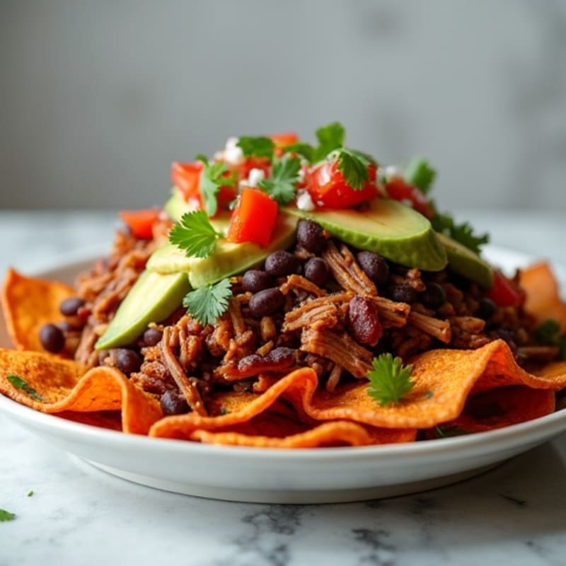 Crispy Sweet Potato Nachos with Smoky Pulled Pork