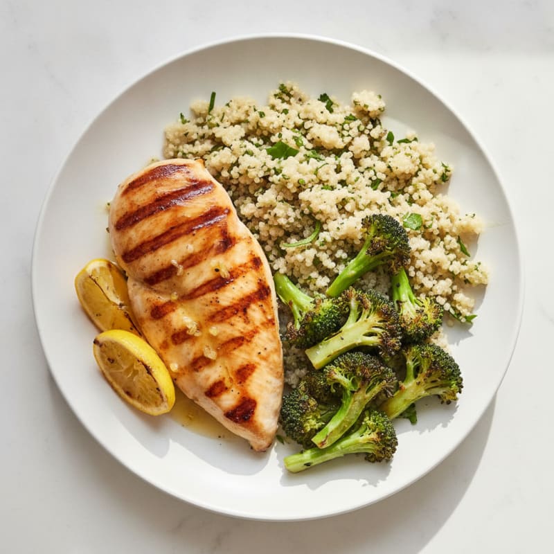 Grilled Chicken Breast with Quinoa and Roasted Broccoli