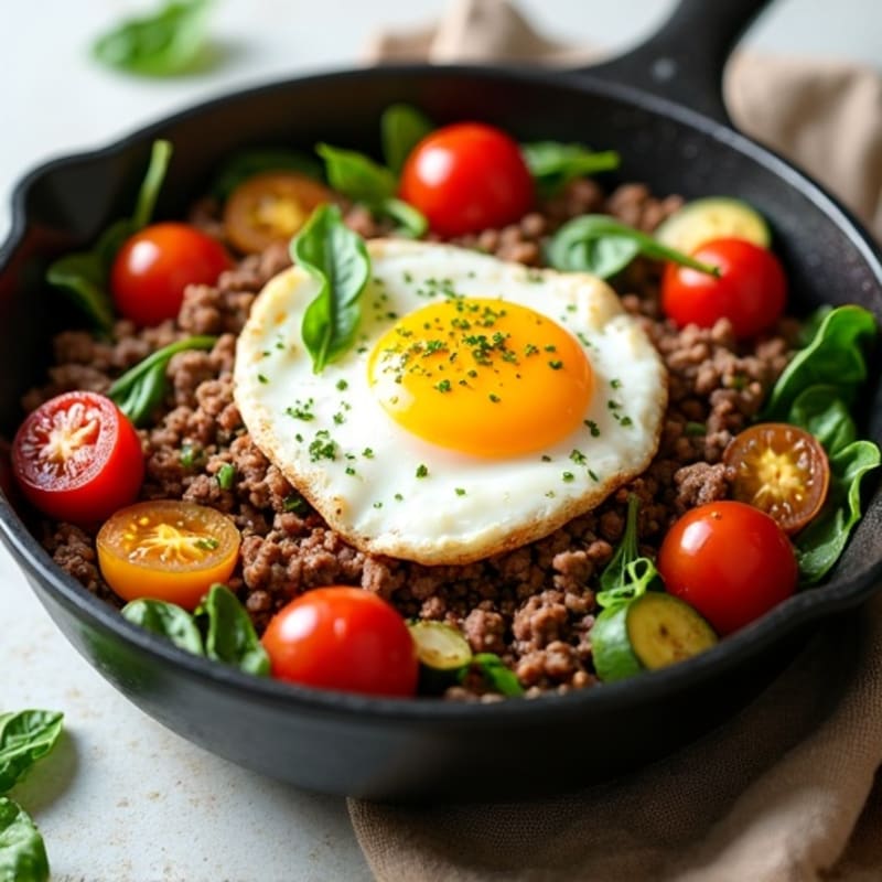 Savory Ground Beef and Roasted Vegetable Skillet