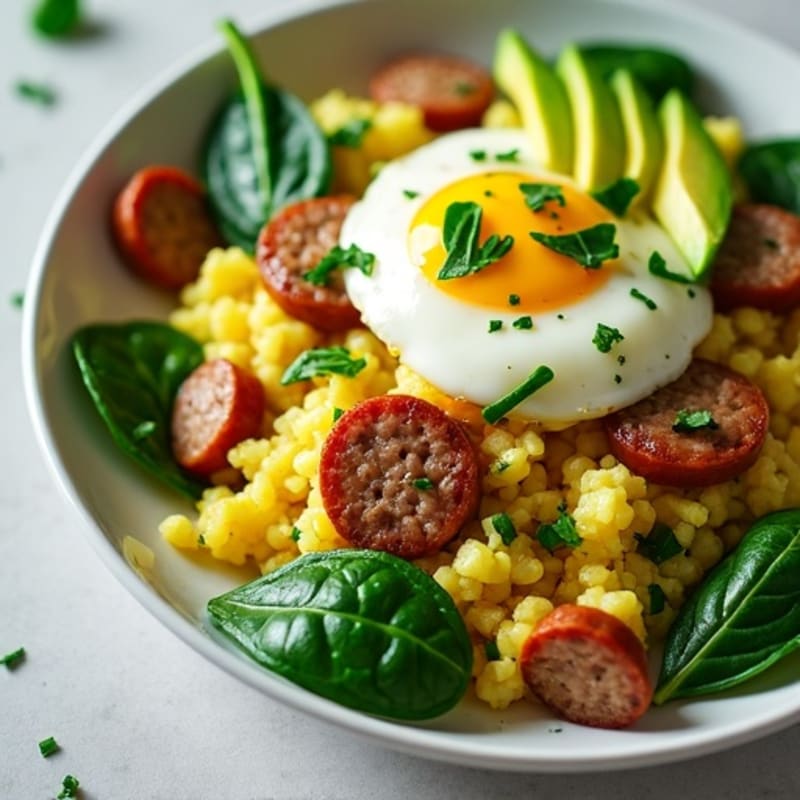 Egg White and Turkey Sausage Scramble with Spinach