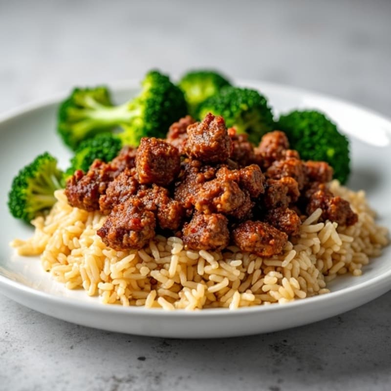 Crispy Ground Beef and Broccoli with Jasmine Rice