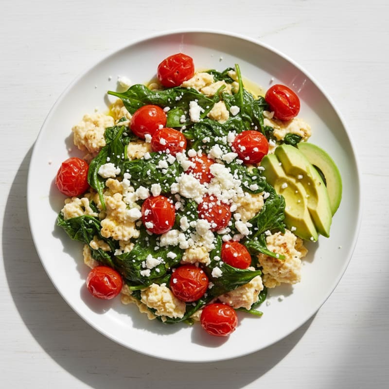 Egg White Spinach Scramble with Cherry Tomatoes