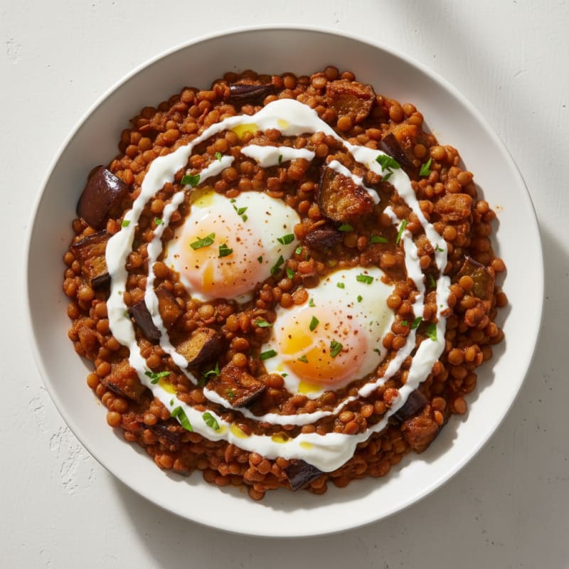 Lentil and Eggplant Stew with Greek Yogurt Drizzle