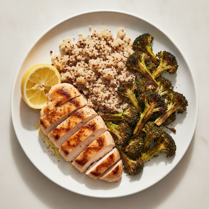 Grilled Chicken Breast with Quinoa and Roasted Broccoli