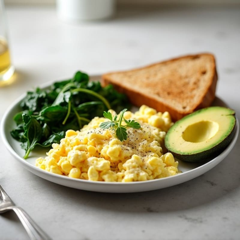 Egg White Scramble with Cottage Cheese and Sautéed Spinach