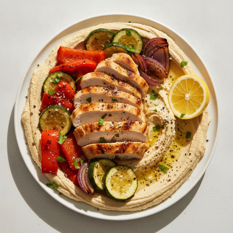 Mediterranean Hummus Platter with Roasted Chicken