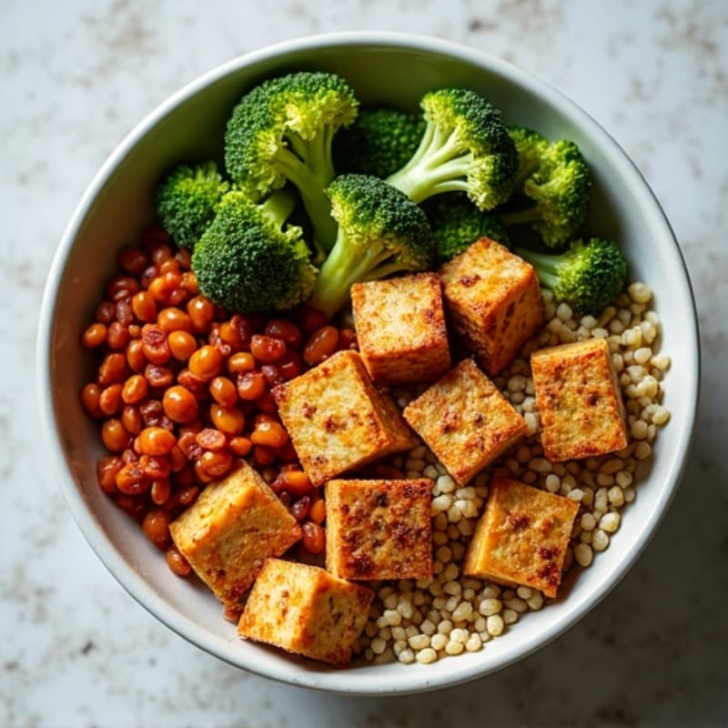 Crispy Lentil and Quinoa Power Bowl with Roasted Broccoli
