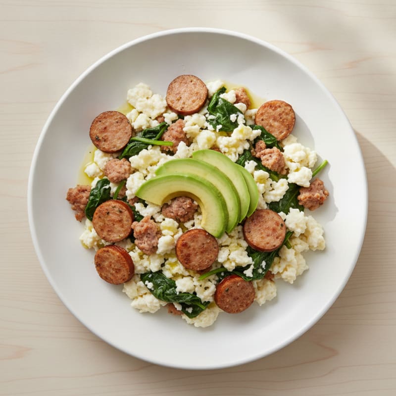 Egg White Scramble with Turkey Sausage and Spinach
