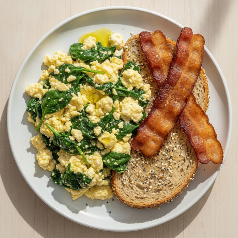 Cottage Cheese Scramble with Spinach and Turkey Bacon