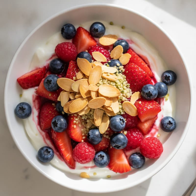 Greek Yogurt Protein Parfait with Mixed Berries and Almonds