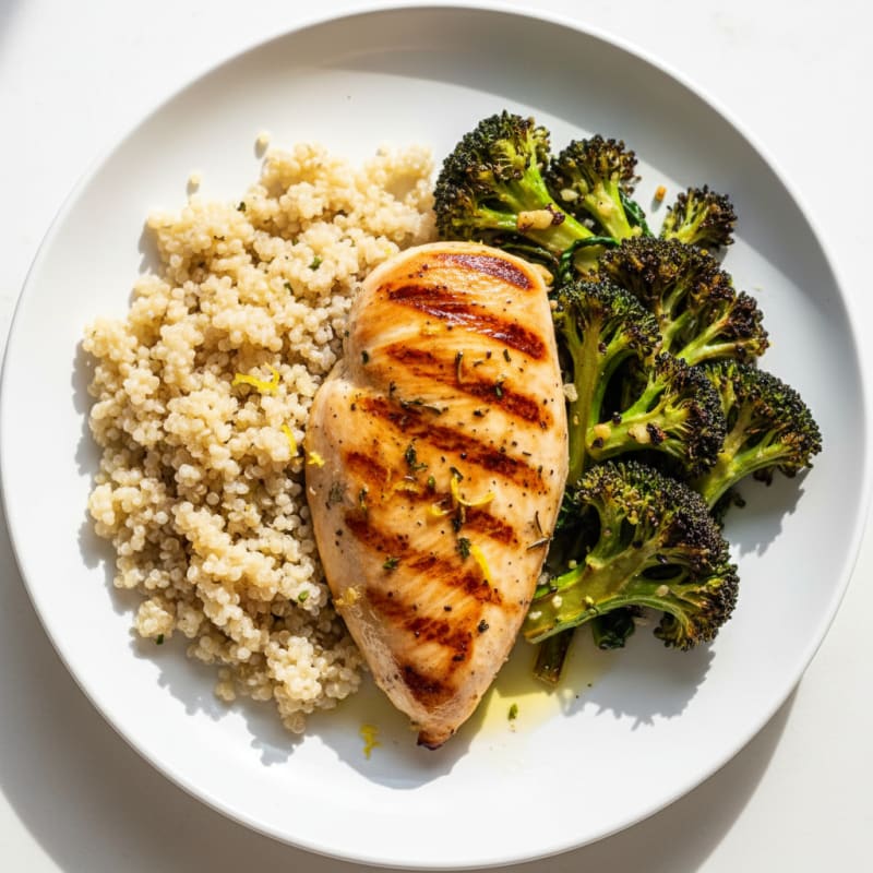 Grilled Chicken Breast with Quinoa and Roasted Broccoli