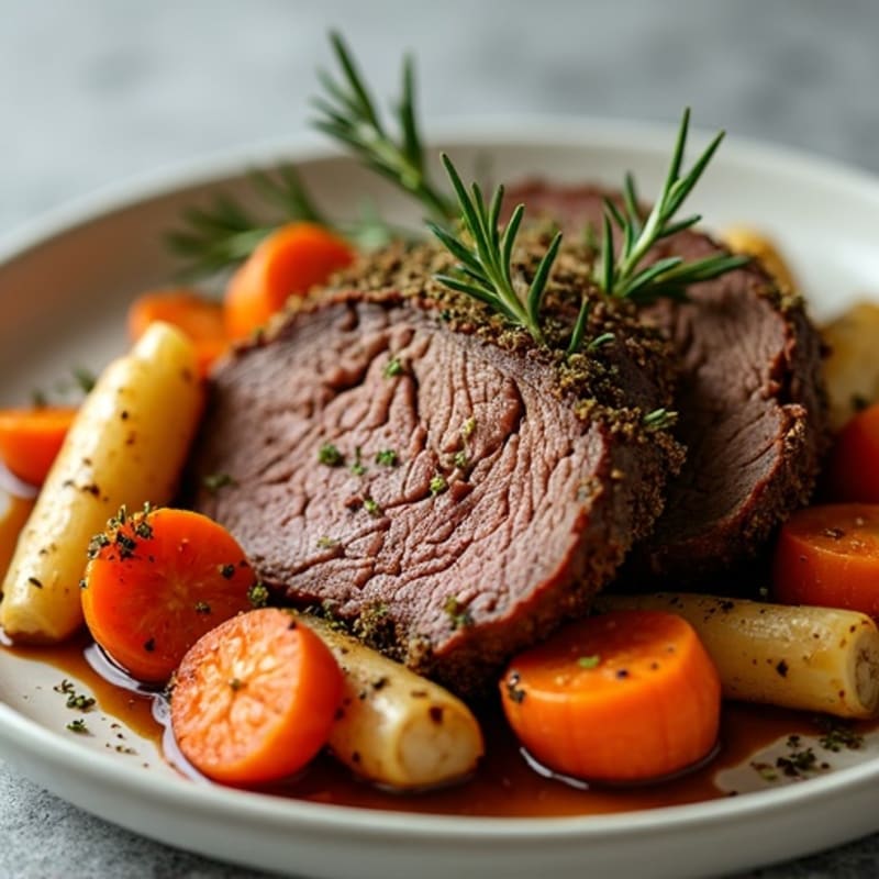 Herb-Crusted Tender Pot Roast with Root Vegetables