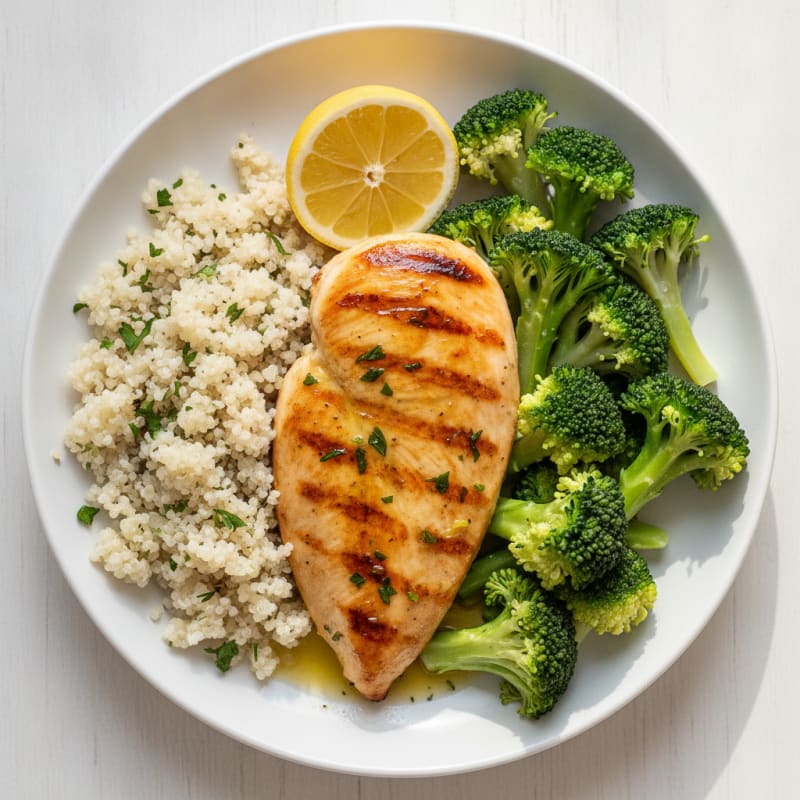 Grilled Chicken Breast with Quinoa and Steamed Broccoli