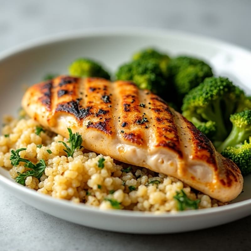 Grilled Chicken Breast with Quinoa and Roasted Broccoli
