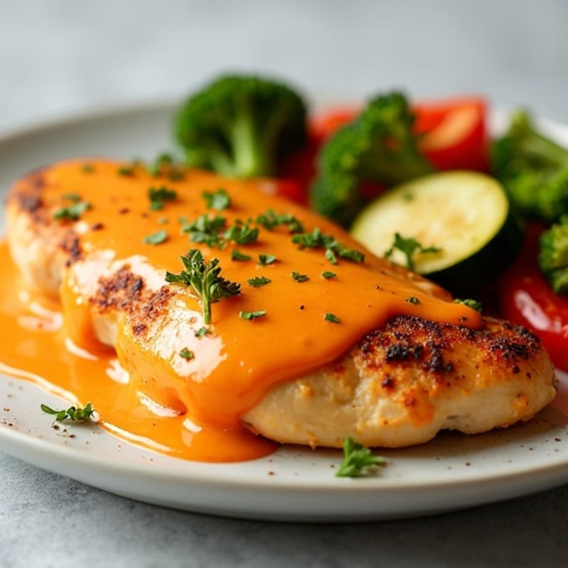 Creamy Buffalo Chicken with Roasted Vegetables