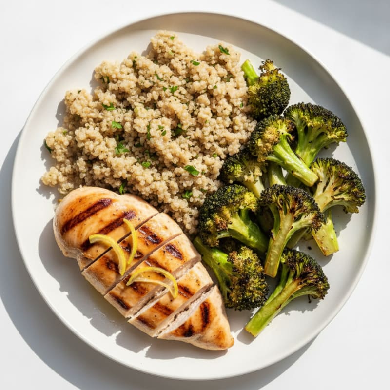 Grilled Chicken Breast with Quinoa and Roasted Broccoli