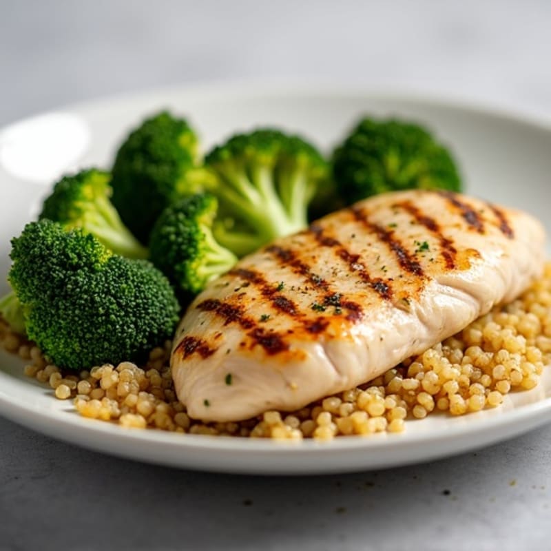 Grilled Chicken Breast with Roasted Broccoli and Quinoa