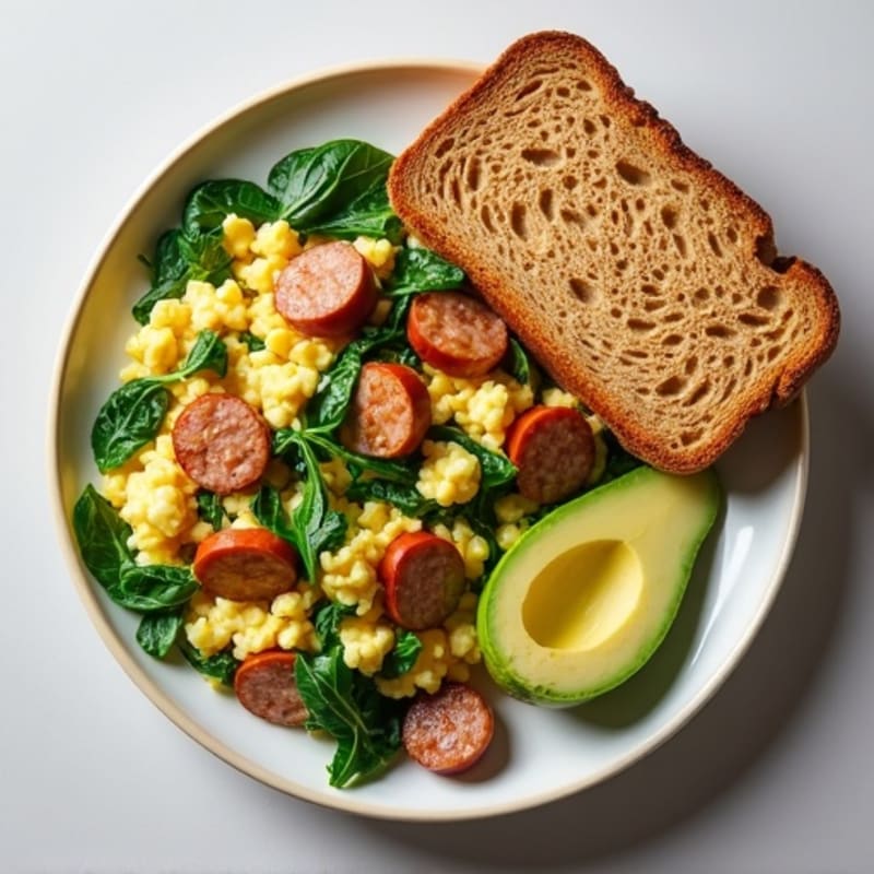 Egg White and Turkey Sausage Scramble with Spinach