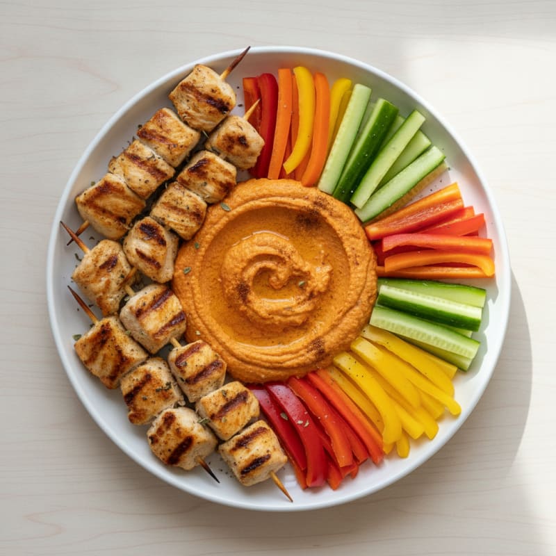 Roasted Red Pepper Hummus Dip with Grilled Chicken