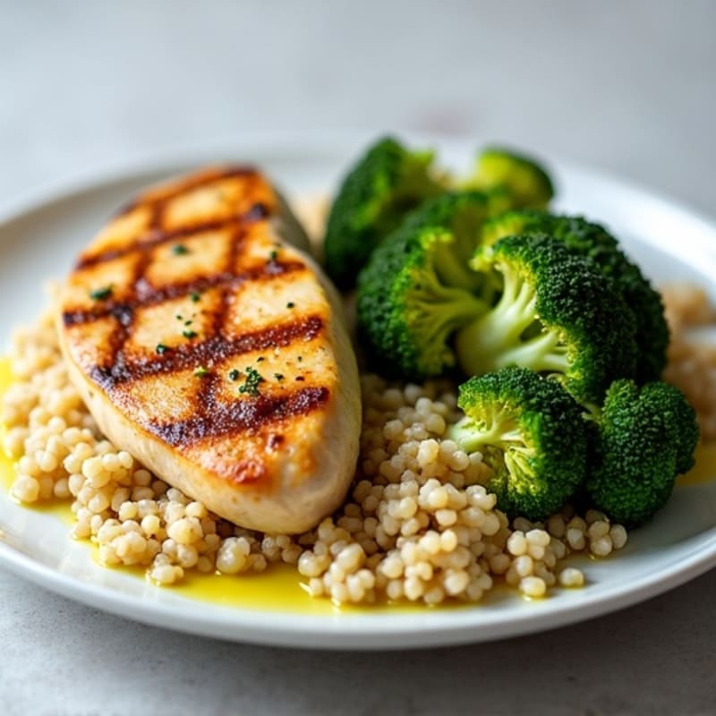 Grilled Chicken Breast with Quinoa and Roasted Broccoli