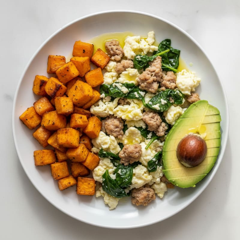 Egg White Scramble with Turkey Sausage and Spinach