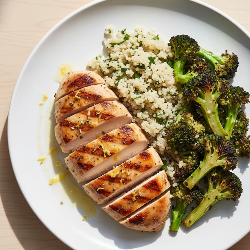 Grilled Chicken Breast with Roasted Broccoli and Quinoa