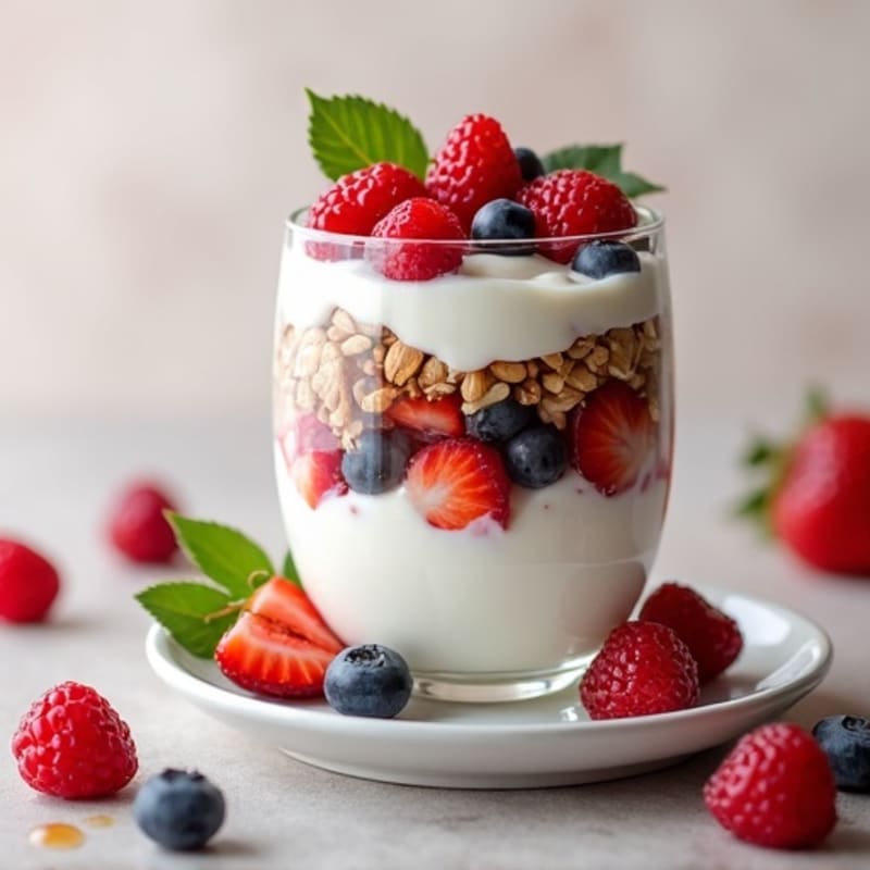 Greek Yogurt Parfait with Mixed Berries and Almonds