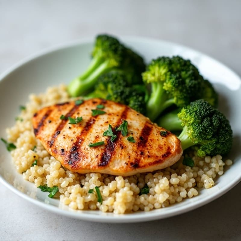 Grilled Chicken Breast with Quinoa and Roasted Broccoli