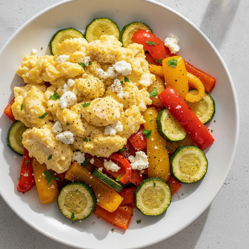 Hearty Scrambled Eggs with Roasted Vegetables