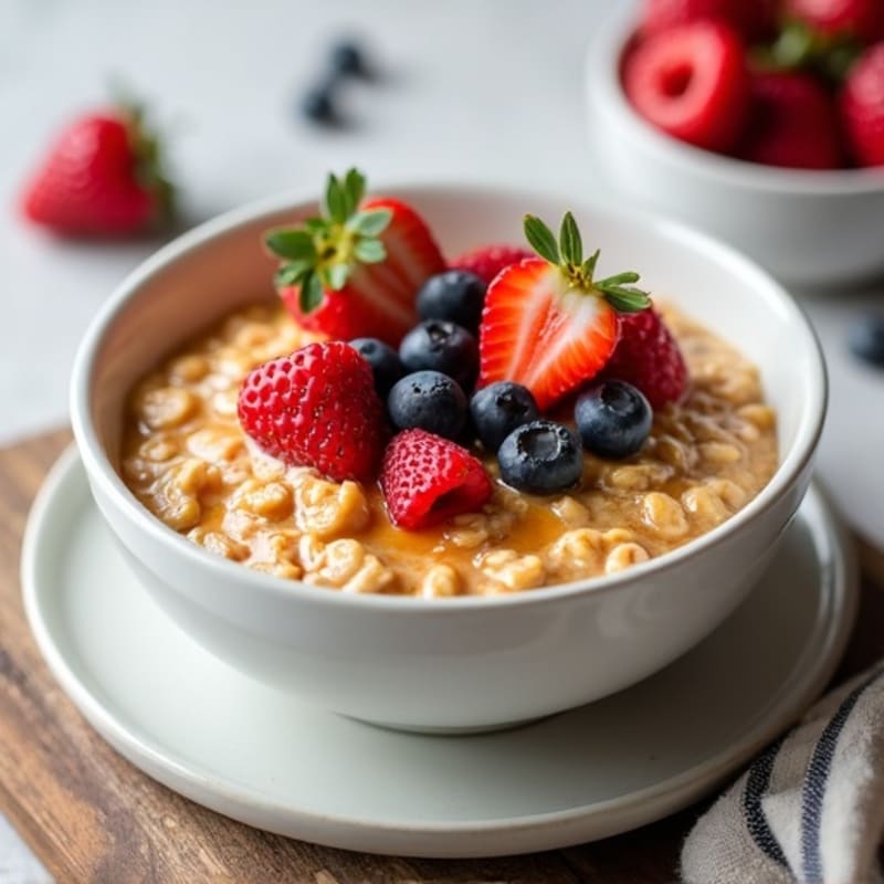 Creamy Peanut Butter Oatmeal with Fresh Berries