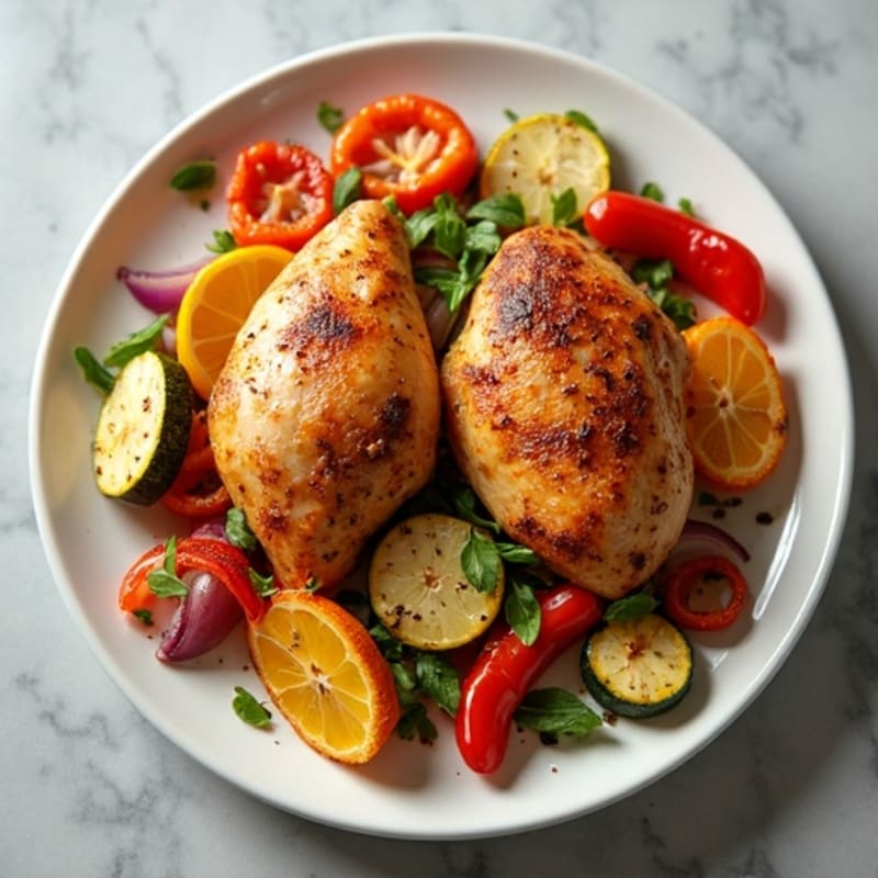Spiced Lemon-Garlic Roasted Chicken with Crispy Vegetables