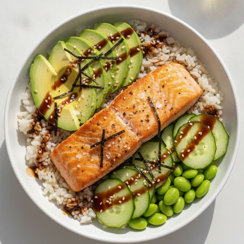 Sushi Rice Bowl with Salmon and Avocado