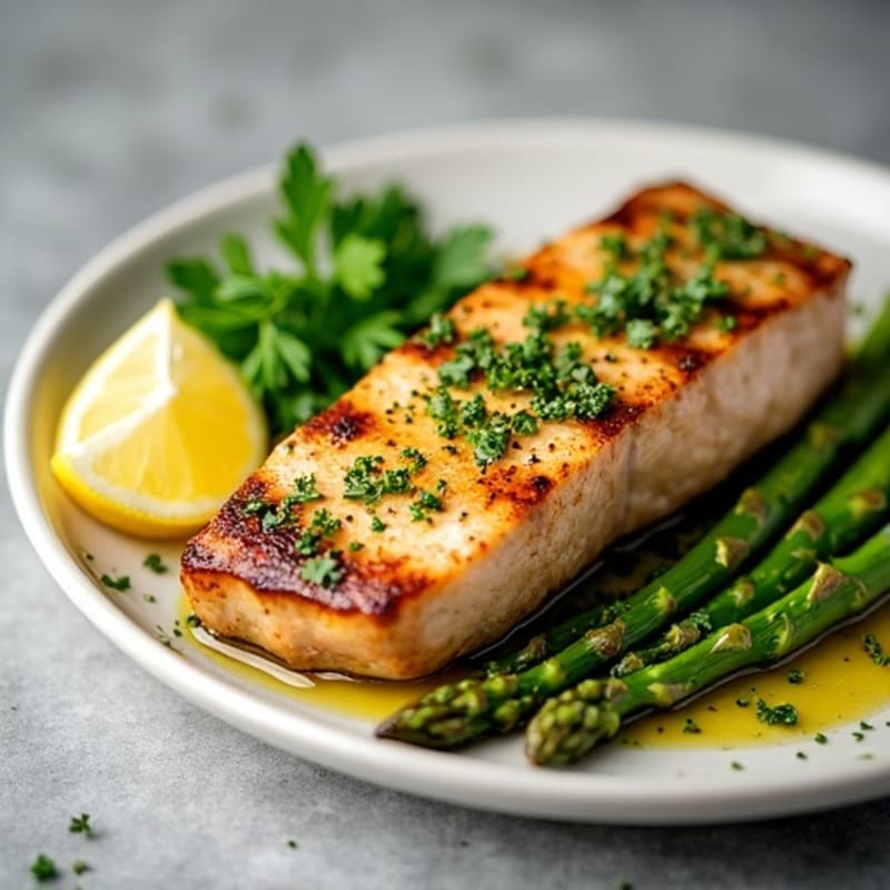 Oven-Roasted Tuna Steak with Lemon-Herb Asparagus