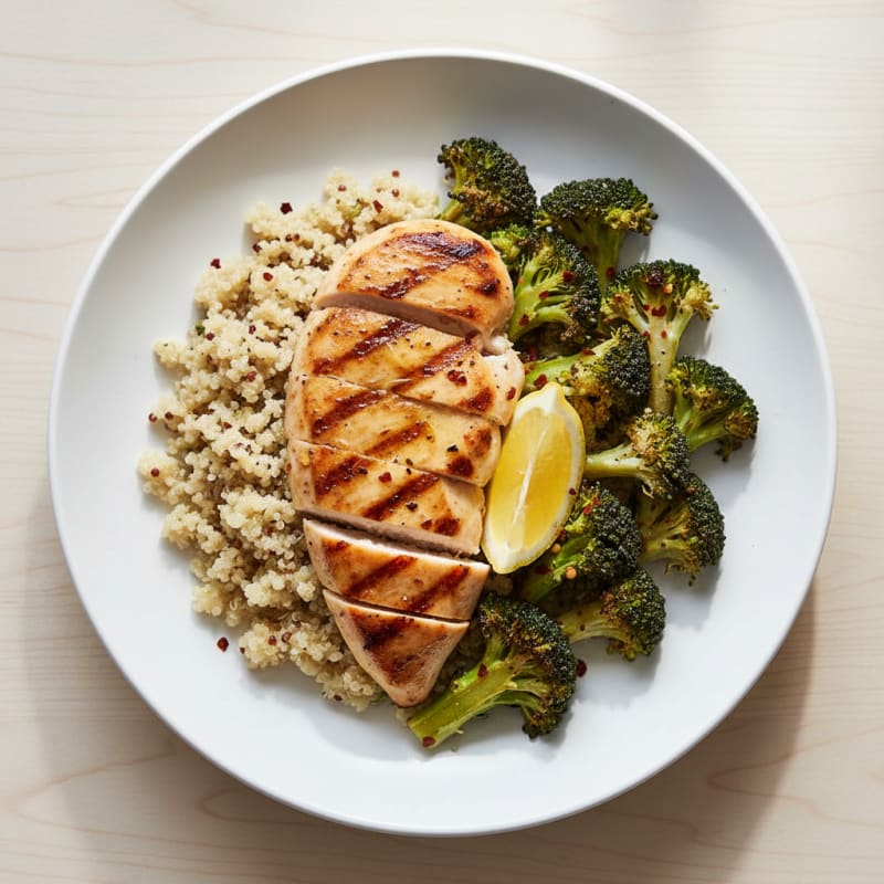 Grilled Chicken Breast with Quinoa and Roasted Broccoli