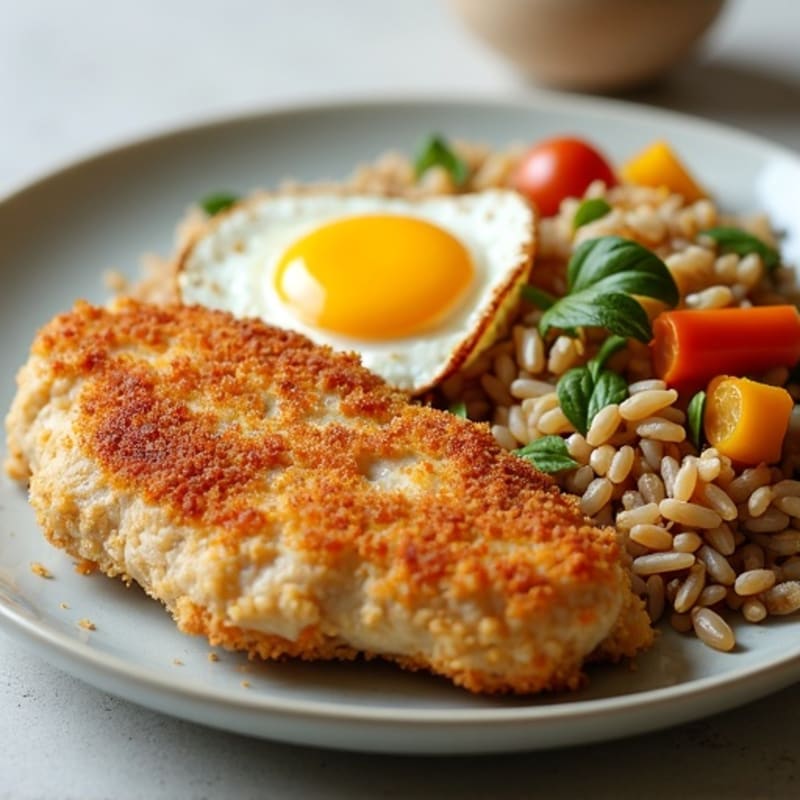 Crispy Chicken with Savory Vegetable Rice and Egg