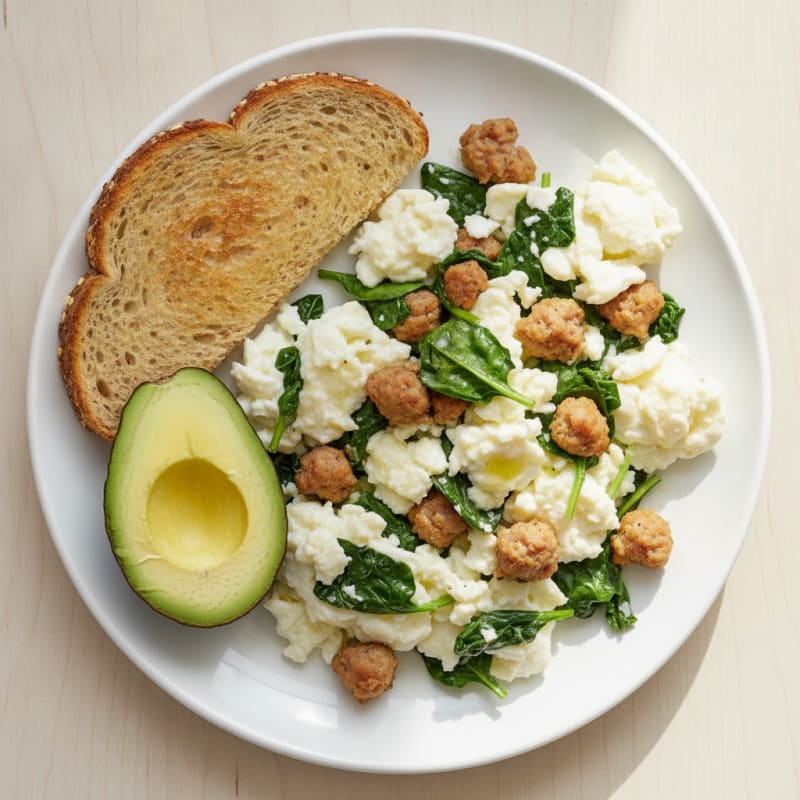 Egg White Scramble with Spinach and Turkey Sausage