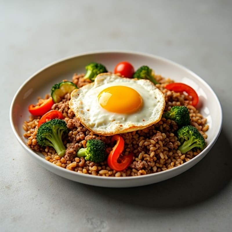 Savory Ground Beef and Rice Skillet with Crispy Roasted Vegetables