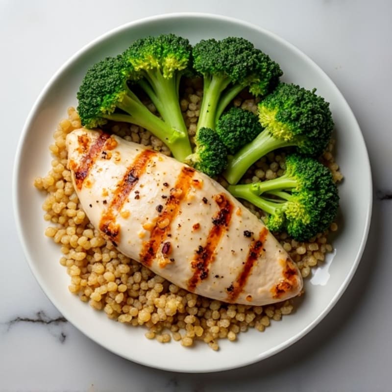 Grilled Chicken Breast with Roasted Broccoli and Quinoa