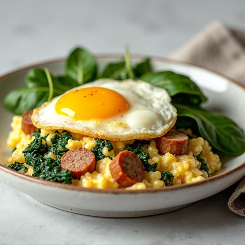 Cottage Cheese Scramble with Turkey Sausage and Spinach