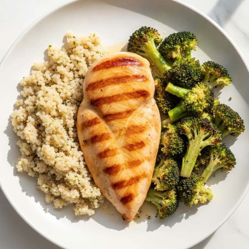 Grilled Chicken Breast with Quinoa and Roasted Broccoli