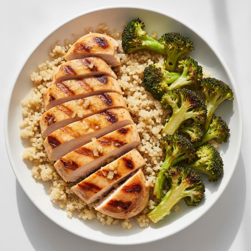 Grilled Lemon Garlic Chicken Breast with Quinoa and Roasted Broccoli