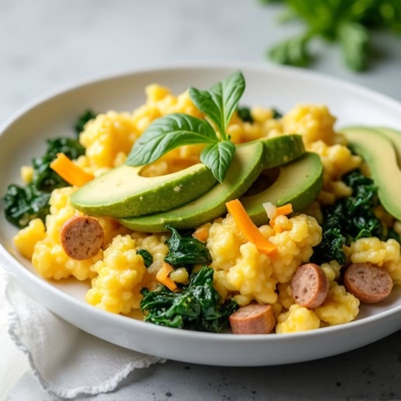 Egg White and Turkey Sausage Scramble with Spinach