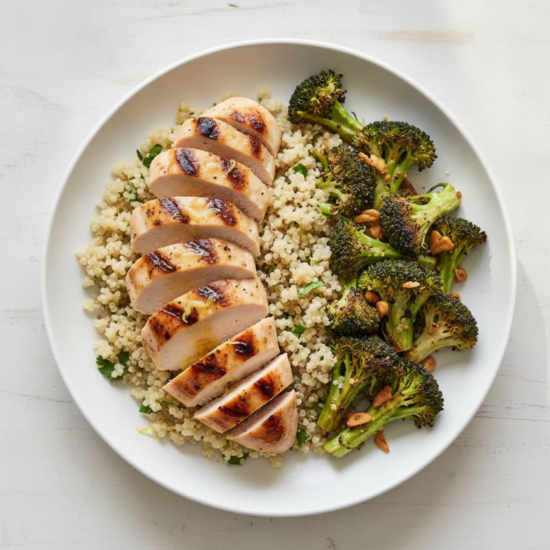 Grilled Chicken Breast with Quinoa and Roasted Broccoli