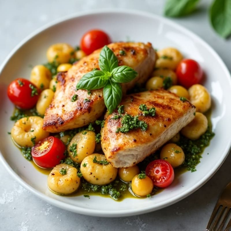 Crispy Sheet Pan Gnocchi with Bright Basil Pesto and Roasted Cherry Tomatoes