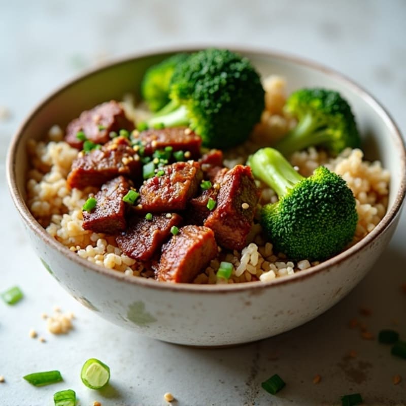 Garlic-Ginger Asian Beef Bowl with Sesame Roasted Broccoli