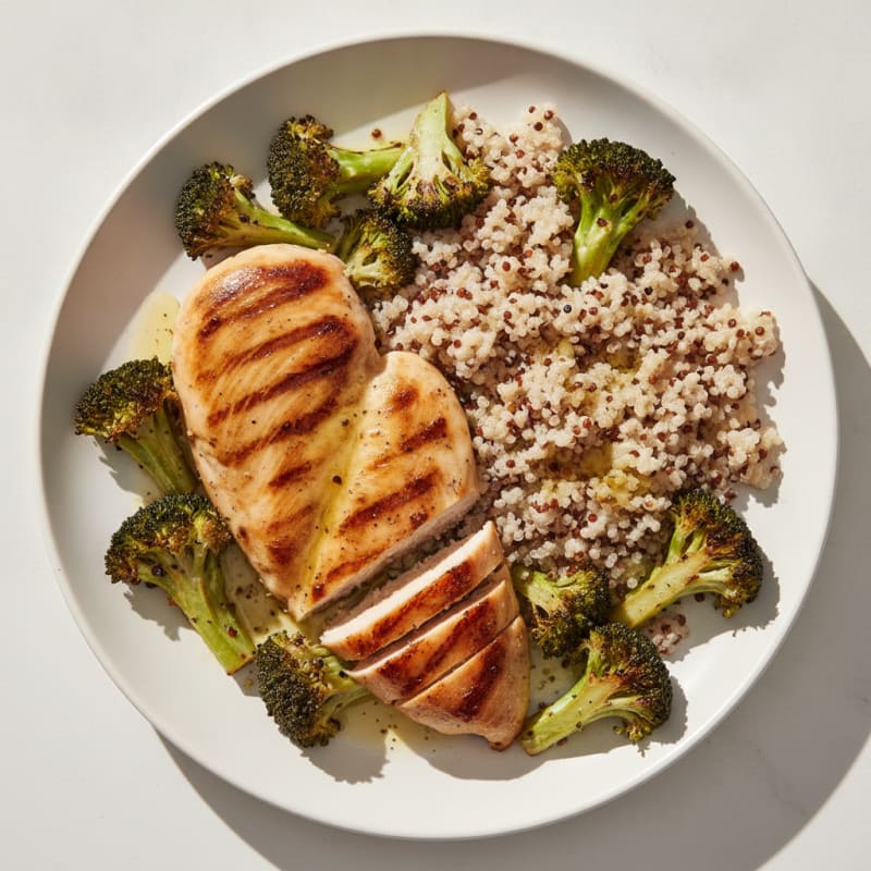 Grilled Chicken Breast with Quinoa and Roasted Broccoli