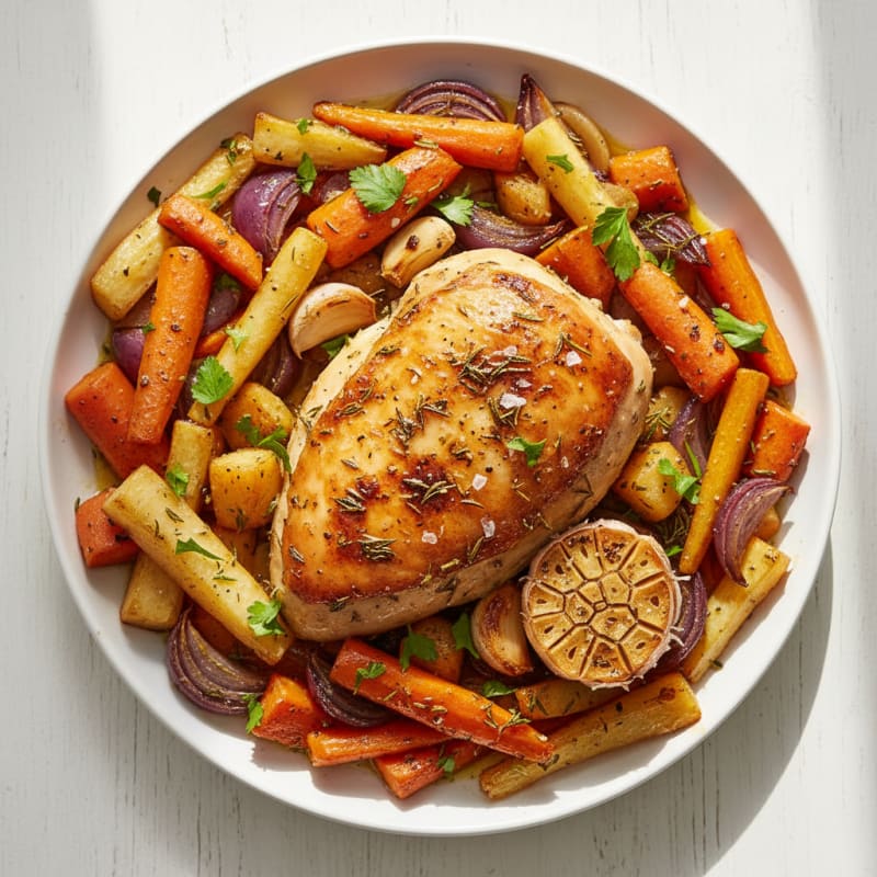 Garlic Herb Roasted Chicken with Root Vegetables