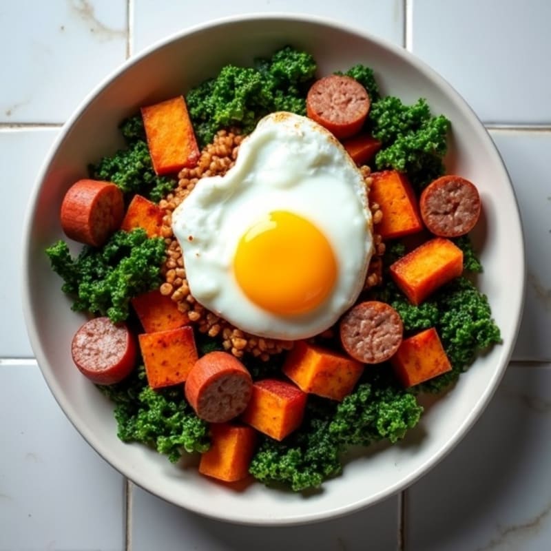 Crispy Sweet Potato and Sausage Hash with Fresh Kale
